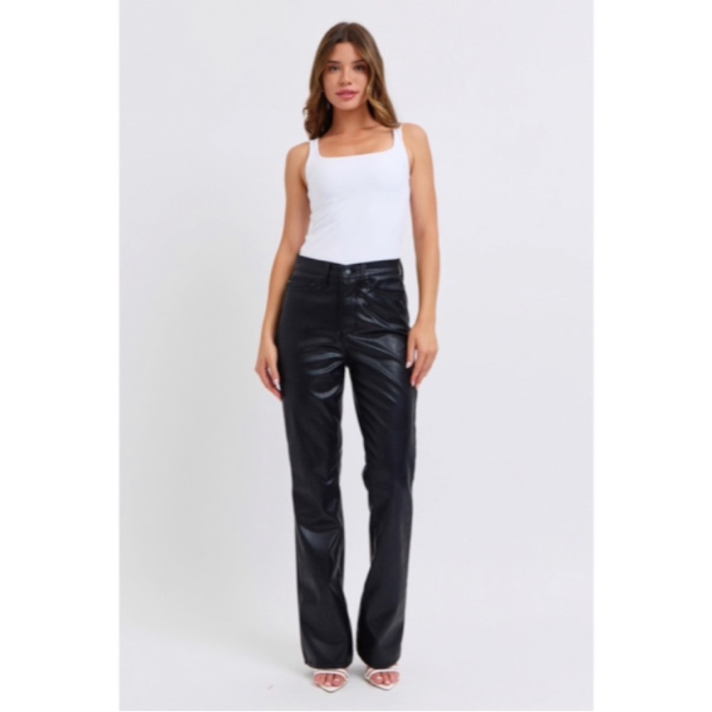 Judy Blue Black High Waist Faux Leather Bootcut Pants Size 32